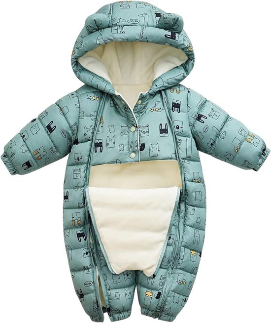 Baby Sneeuwpak - Winterpakje Kinderen - Buiten Spelen - Met Capuchon - 0-3 Maanden - Blauw