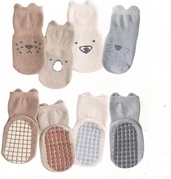 Baby sokken Kraamcadeau unisex 4 stuks - Antislip - Babyshower Cadeau - Geboorte kraampakket van Lilly & Finn