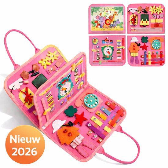 Baby Sonrisa Busy Boek Roze – Montessori Activiteitenboekje voor Baby & Peuter – Educatief Sensorisch Speelgoed - Kinderspeelgoed - Leetijd 2 tot 4 Jaar - Ideaal Voor Onderweg van Merkloos