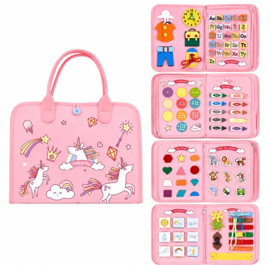 Baby Sonrisa Busy Book Roze - Montessori Activiteitenboek voor Baby & Peuter - Educatief Sensorisch Speelgoed - Kinderspeelgoed - Vanaf 3 Jaar