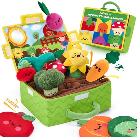 Baby Speelgoed 6-12 Maanden - Fruit en Groenten Tuin Plant Boerderij Pluche - Montessori Sensorisch Speelgoed voor 6 Maanden - Wortel en Bloem met Ramelaar, Spiegel, Pieper en Knisper - Cadeau voor Baby's 9 Maanden - Stimuleert Zintuigen en Motoriek van casalora