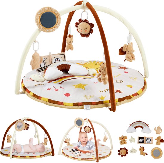 Baby Speelgym met Speelmat en 9 Speeltjes - Antislip Babygym voor Sensorische & Motorische Ontwikkeling - Makkelijk te Monteren & Wassen van Merkloos