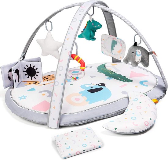Baby Speelkleed Met Boog - Babyspeelgoed 0 Jaar - Kinderspeelgoed 1 Jaar - Speelmat - Babygym - Wit met Grijs van Eddy Toys