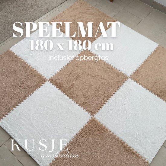 Baby Speelmat Foam Beige - Zacht & Veilig Speelkleed - Extra Groot XL 180x180 cm - Puzzelmat 9 Tegels - 1 cm Dik - Tummy Time - Montessori - Kusje Amsterdam van Merkloos