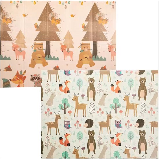 Baby Speelmat - Kruipkleed Peuters - Veilig Spelen - Dubbelzijdig Bedrukt - 195x148 cm Opvouwbaar - Meerkleurig