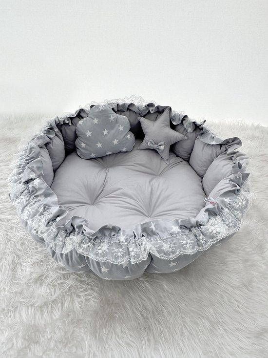 Baby Speelmat - Organische Katoen Speelkleden - Mollig en Zacht - Antibacterieel Speelmat - Anti-Allergisch Speelmat - Grijs Ster - 120 x 120 cm van BelleStyle