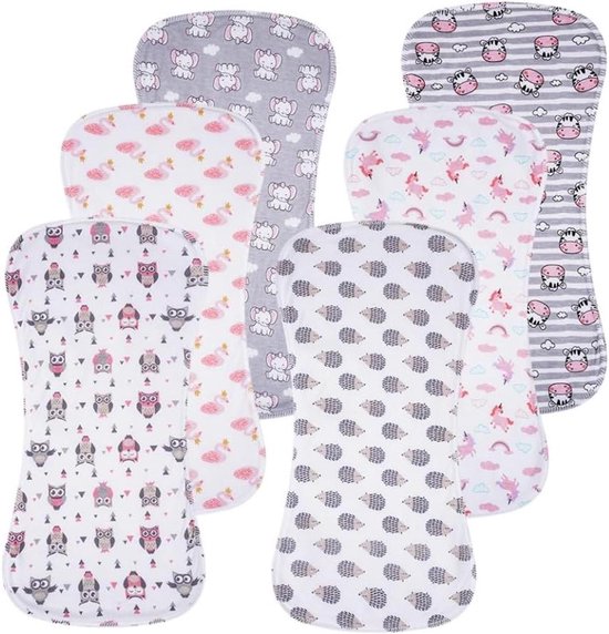 Baby Spuugdoeken - Zachte Katoenen Doeken - Babyverzorging - Extra Absorberend Gebogen Ontwerp - 6 Stuks - Multicolor