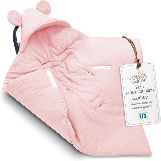 Baby Swaddle Blanket - Winter Slaapzak Voetenzak - Baby Comfort - Handgemaakt in EU - 90 x 90 cm - Poederroze