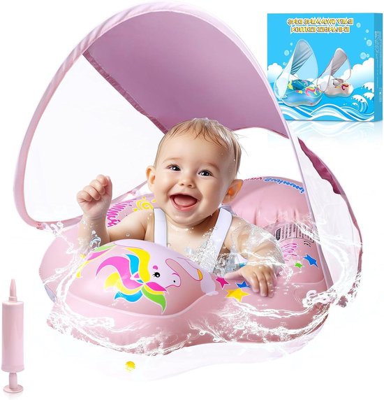 Baby Swim Ring with Canopy - UPF 50+ Sun Protection - Inflatable Pool Float for Babies 6-36 Months van Lobster Pet.