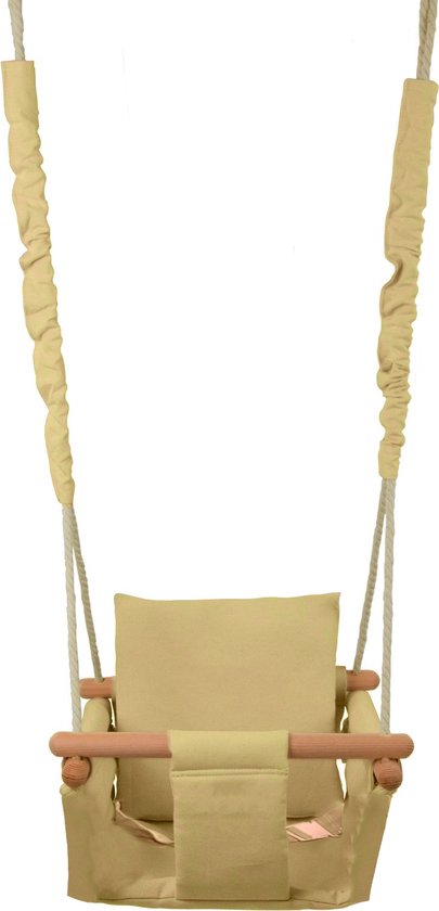 Baby Swing - Babyschommel - Max. 20 kg - Geel - Houten Frame - 100% Katoen van Byastrica