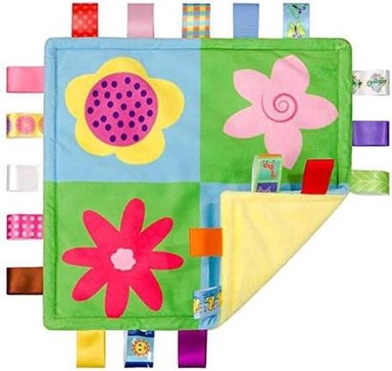 Baby Tag Deken - Veiligheidsdeken Labeldoekje - Baby Kalmeren - Zachte Fluweel Texturen - 26.5x26.5CM - Meerkleurig
