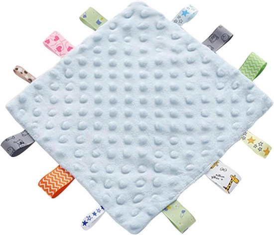 Baby Taggie Dekbed - Baby deken - Baby comfort - Sensorische labels - 18 x 18 cm - Babyblauw