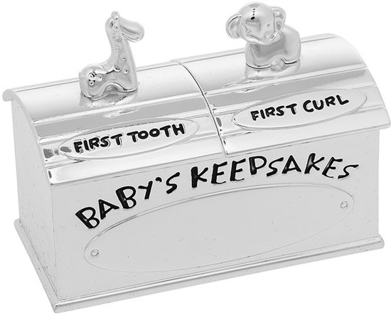 Baby tandendoosje en haarlokdoosje verzilverd giraf en olifant baby’s keepsakes