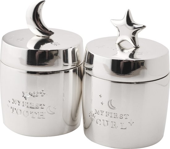 Baby tandendoosje en haarlokdoosje verzilverd ster en maan van Bambino by Juliana van Bambino by Juliana