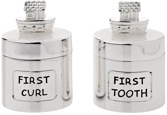 Baby tandendoosje en haarlokdoosje zilverkleurig met afbeelding de ark van noah van Merkloos