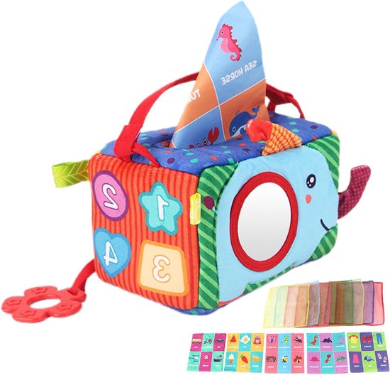 Baby Tissuespeelgoed - Educatieve Box - Cognitieve Ontwikkeling - Zachte Stoffen Boek - 20 x 15 x 14 cm - Multicolor