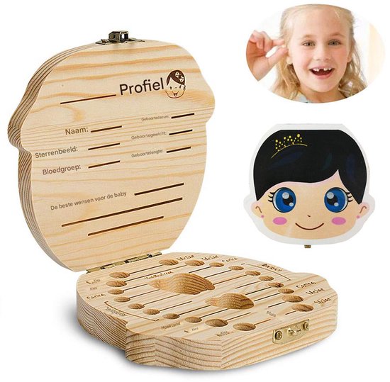 Baby Tooth Box Keepsake - Houten Tandendoos - Melktanden Bewaren - Handgemaakt Baby Cadeau - Meisjes - Tandendoos Fee - Hout - 1 stuk van Kid’s Concept.