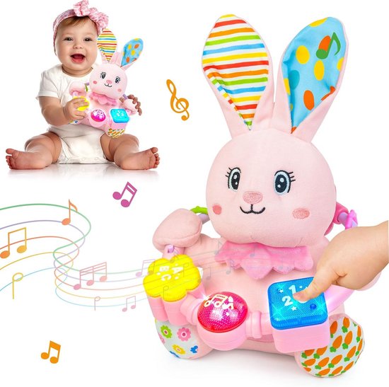 Baby Tweetalig Muzikaal Konijn Knuffeldier - Vroeg Leren Speelgoed met Oplichtende Muziek voor 0-12+ Maanden van Merkloos