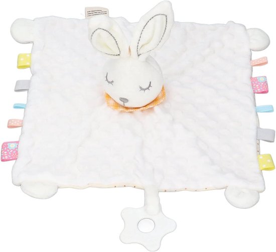 Baby Veiligheidsdeken - Knuffel Konijn - Kalmeren Baby - Met Bijtring - 31 x 35 cm - Wit