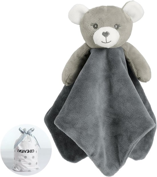 Baby Veiligheidsdeken - Knuffeldeken Rammelaar - Slapen Reizen - Zachte Pluche Beer - 30x30 cm - Grijs