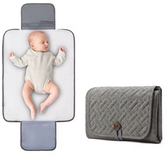 Baby verschoonmat Groot - Grijs - Luxe - baby’s en peuters 0-3 jaar – waterdicht, hoge kwaliteit met extra vakken – 70×54 cm (ingevouwen 17×26 cm) van Merkloos