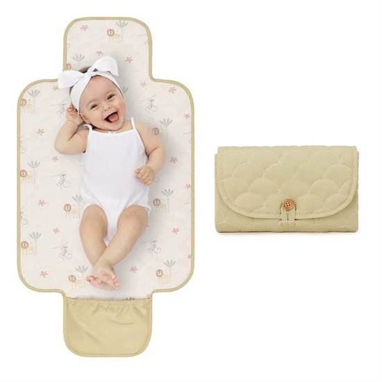 Baby Verschoonmatje Groot 87x47 cm - Licht olijfgroen / Groenbeige met jungleprint - Mag in de wasmachine van Yuna&Co