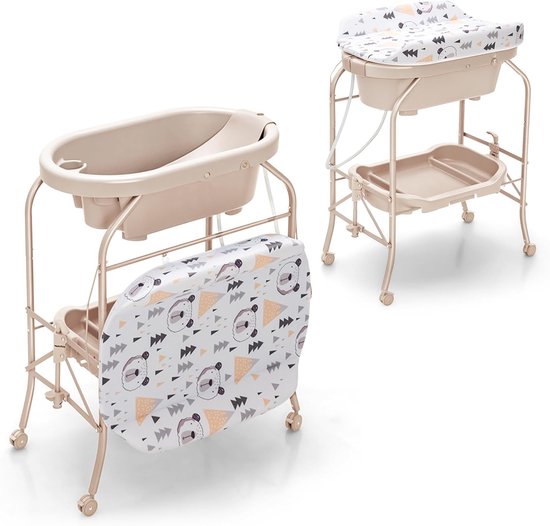 Baby Verschoontafel Badje - Babyverzorging Station - Baby Verzorgen - Inklapbaar Met Wieltjes - 86 x 54 x 104.5 cm