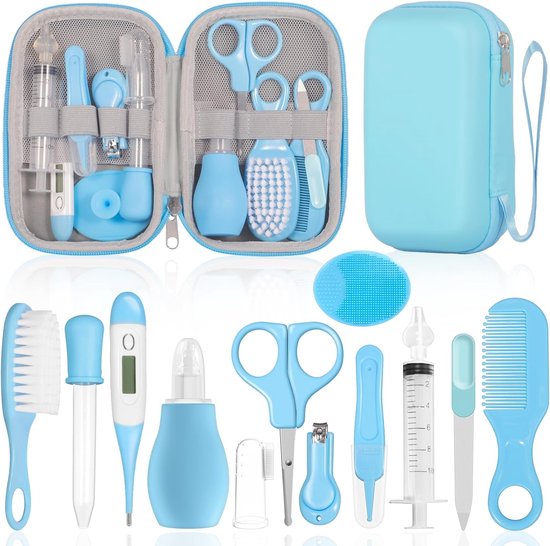 Baby Verzorgingsset - 18 Stuks - Baby Verzorging Set - Baby Manicure Set - Baby Verzorgingsproducten - Baby Borstel - Baby Kam - Kraamcadeau - Babygeschenkset - Baby Verzorgingsproducten - Blauw