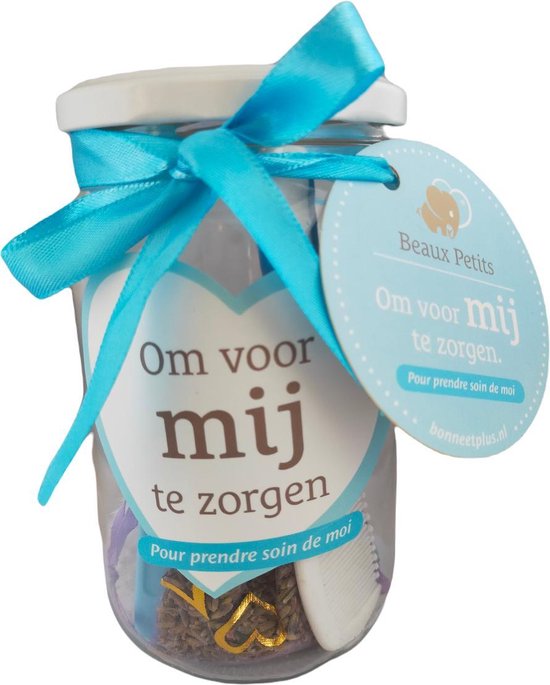 Baby verzorgingsset 7-delig veilige Verzorgset in glazen pot van Beaux Petits® - blauw/jongen Baby geschenkset - Babyshower manicureset kraamcadeau -cadeauset babyblauw jongen van Beaux Petits®
