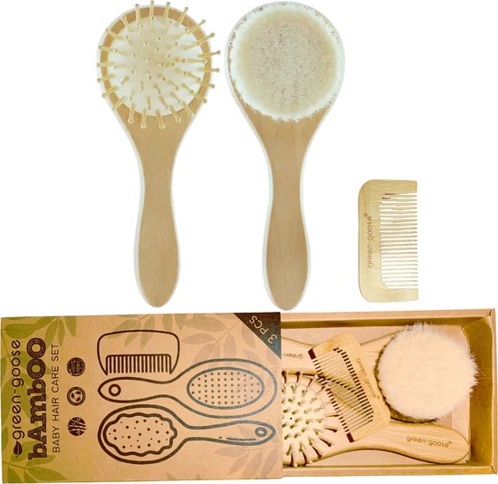 Baby Verzorgingsset met borstel & kam - Baby Borstel & Kam Van Hout - Perfect Kraamcadeau - Haarborstel voor je kind van Pomelo Care