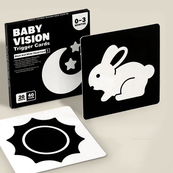 Baby Vision Trigger Cards (20 stuks) - 0 tot 3 maanden - Hoog Contrastkaarten - montessori speelgoed - zwart/wit kaarten baby - Educatieve Kaarten-training kaarten - visuele stimulatie - Visuele ontwikkeling van Baby Vision