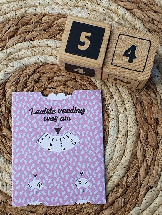 Baby Voedingskaart | Voedingsschijf | Kraamcadeau | Zwangerschap | 54- roze met dikke streepjes van Miko