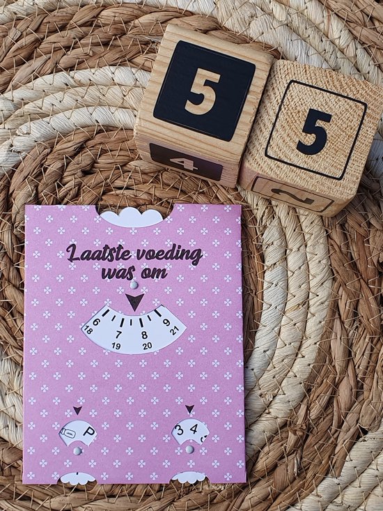 Baby Voedingskaart | Voedingsschijf | Kraamcadeau | Zwangerschap | 55- roze met modern figuren motief van Silly Goose Cards