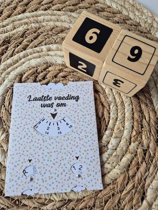 Baby Voedingskaart | Voedingsschijf | Kraamcadeau | Zwangerschap | 69- wit met gekleurde confetti vormpjes