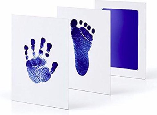 Baby voetafdruk en baby handafdruk inkt -baby cadeau (blauw) - incl. 2 x witte kaartjes en Engelse handleiding van BY BRUBAKER