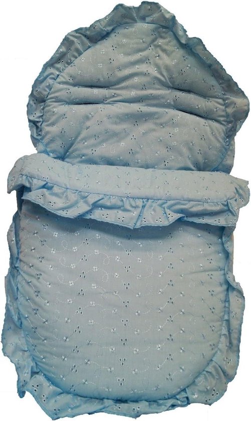 Baby Voetenzak - Autostoel Muts - Baby Warm Houden - Broderie Anglaise - Universeel - Blauw