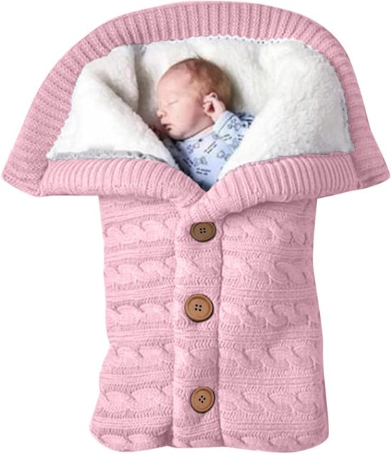 Baby Voetenzak - Baby Slaapzak - Baby Warm Houden - Zacht Sherpa Voering - 0-6 Maanden - Roze