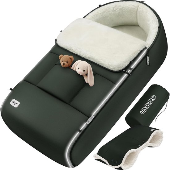 Baby Voetenzak - Babyslaapzak Kinderwagen - Warm en Veilig - Handwarmers Reflectoren - 90 cm - Grijs Groen