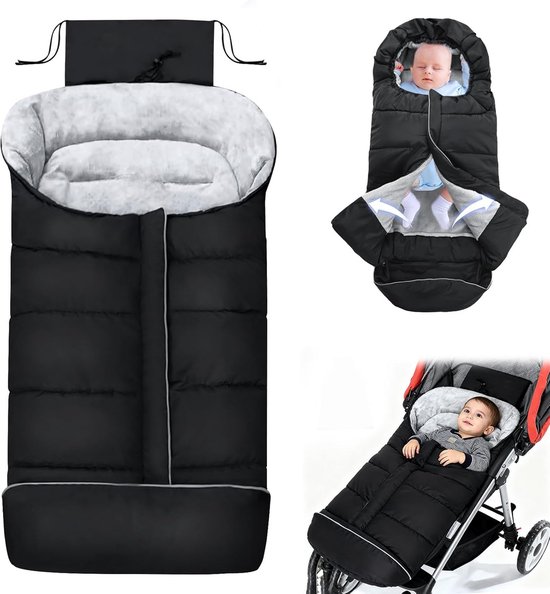 Baby Voetenzak - Winterwikkeldeken - Warme Wandelingen - Waterdicht Winddicht - 84 cm Lengte - Zwart