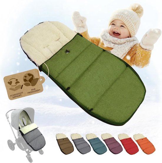 Baby Voetenzak - Winterzak Kinderwagen - Warm Blijven - Lamswol Binnenvoering - Verstelbaar - Groen
