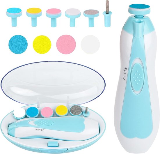 Baby & Volwassenen Elektrische Nagelvijl - Met LED Licht & 6 Opzetstukken - Veilige Trillingsvrije Verving - Geschikt voor Baby's/Kinderen/Volwassenen (Blauw) van Merkloos
