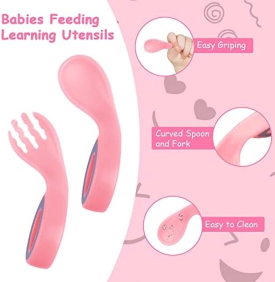 Baby vork en lepel set, 4 stuks warmtegevoelige lepel, BPA-vrij, babylepel met rond handvat, voedingslepel voor baby's en peuters, kinderen vanaf 6 maanden van Juanyi