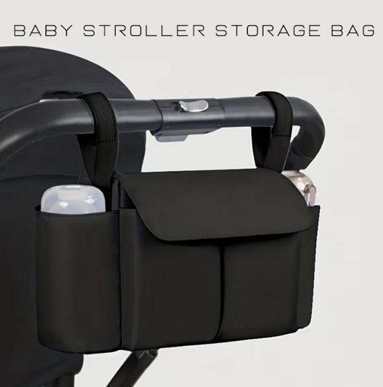 Baby Wandelwagen Organisator - Tas voor Buggy - Baby Wandelwagen Accessoires - Bekerhouder - Kinderwagen Organizer - Kinderwagen Luiertas - Flessenhouder - Praktische Kinderwagen Tas - Kinderwagen Opbergtas met Vakken - Zwart van Jollein