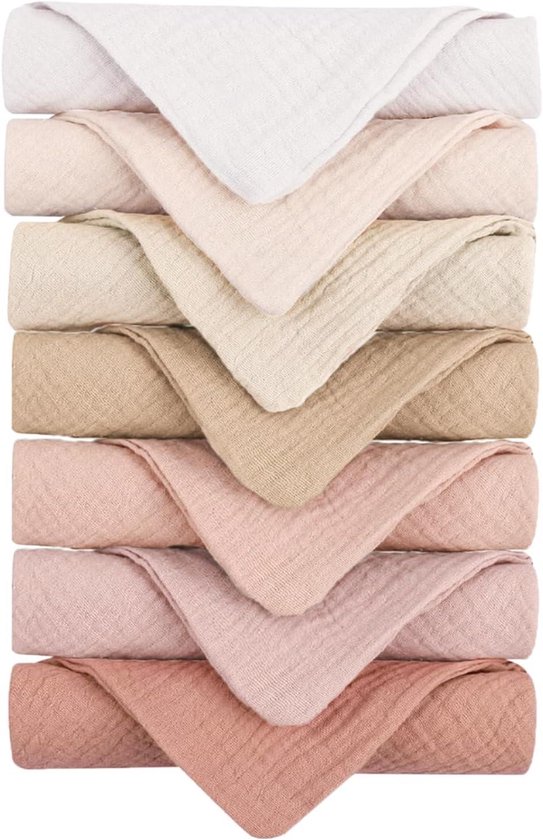 Baby Wasdoekjes - Mousseline Doeken - Babyverzorging Thuis - 100% Katoen - 7 Stuks - Gekleurd