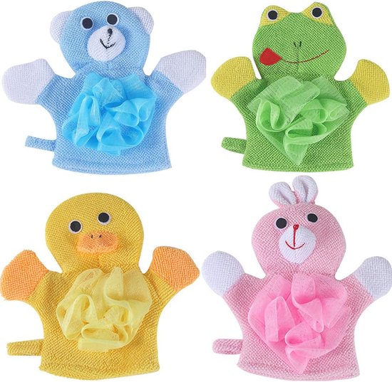Baby Washandjes - Badhandschoenen Kinderen - Hygiënisch Baden - Schattige Dieren Designs - 22x14CM - Multicolor van Merkloos