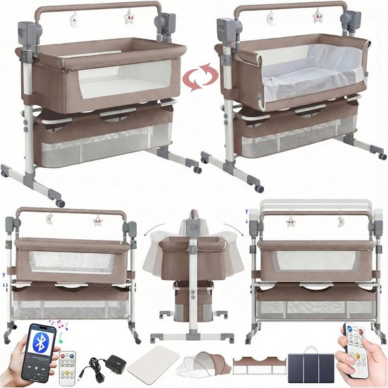 Baby wieg - Babybedje draagbaar - Veilig slapen - Elektrisch schommelen - 105 x 55 x 96 cm - Khaki