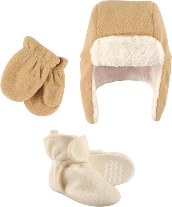 Baby Winter Set - Muts Wanten Booties - Baby Warm Houden - Superzachte Stof - 0-6 Maanden - Tan Cream