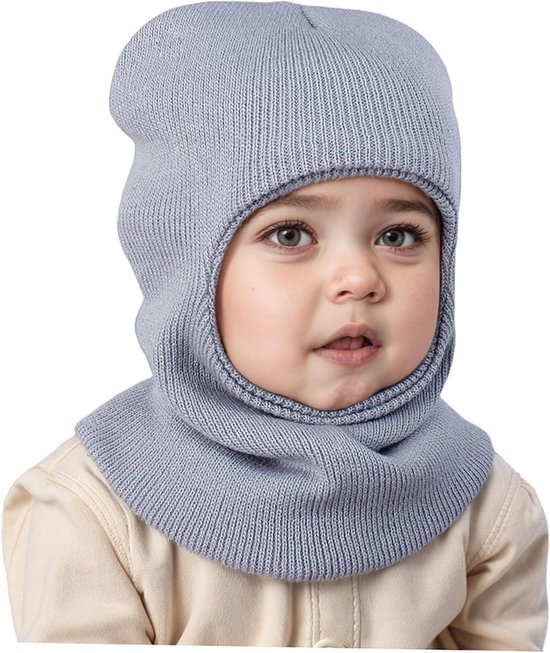 Baby Wintermuts - Kinder Sjaalmuts - Buiten Spelen - Geïntegreerde Sjaal - 18 x 32 cm - Lichtgrijs