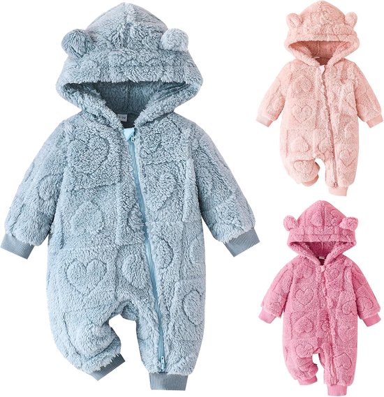 Baby Winterpak - Fleece Jumpsuit - Warm Blijven - Dubbele Rits - Newborn Maat - Beige