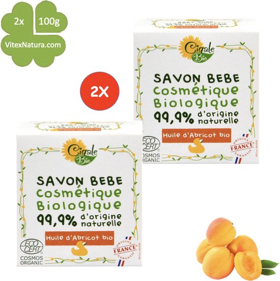 Baby zeep met abrikozen olie | 2x100g | Biologisch Hypoallergeen | Voor de gevoelige huid | Verlichtend voor eczeem | Cigale bio van $